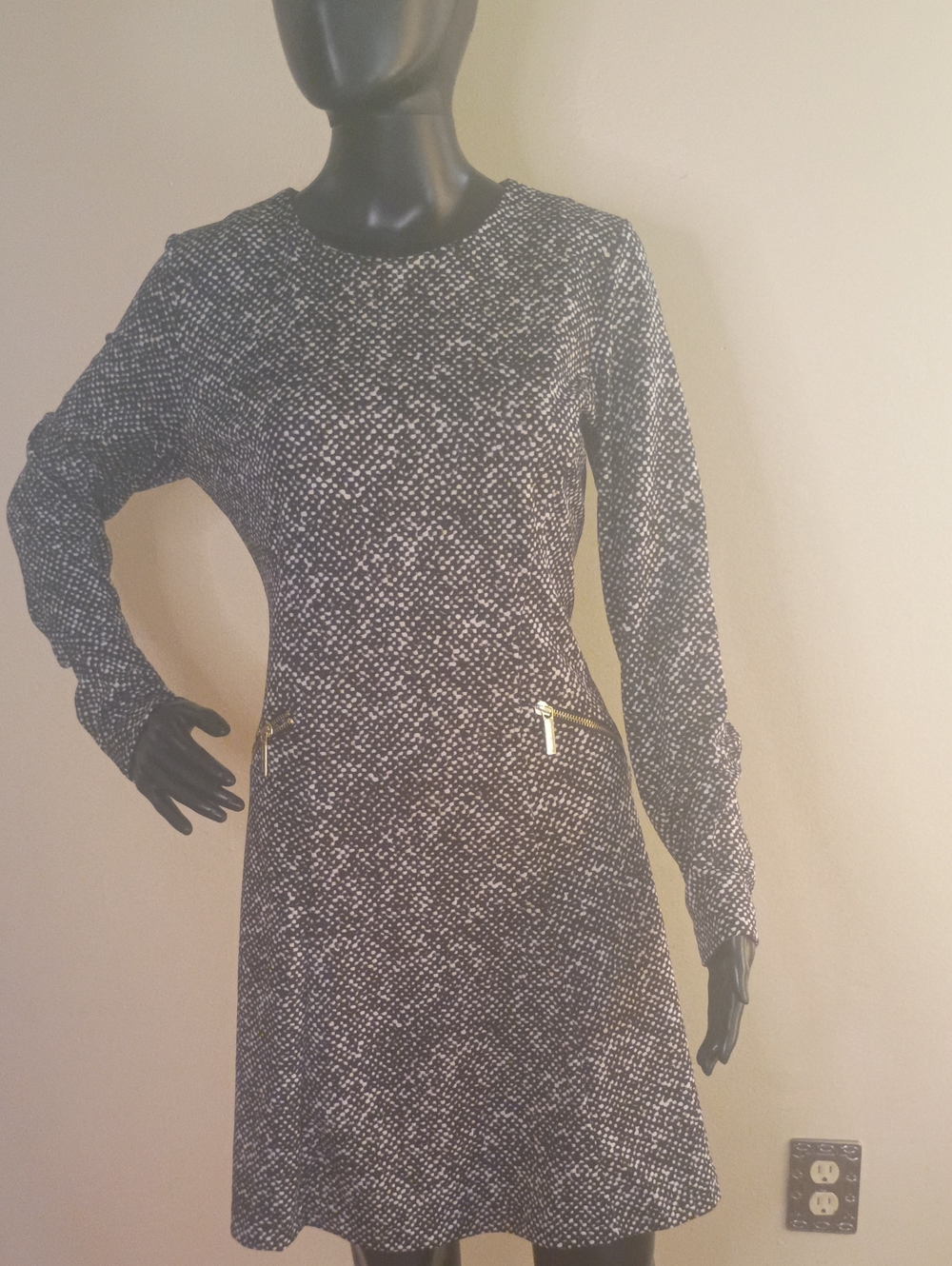 Michael Kors Black and White Tweed Midi Dress
